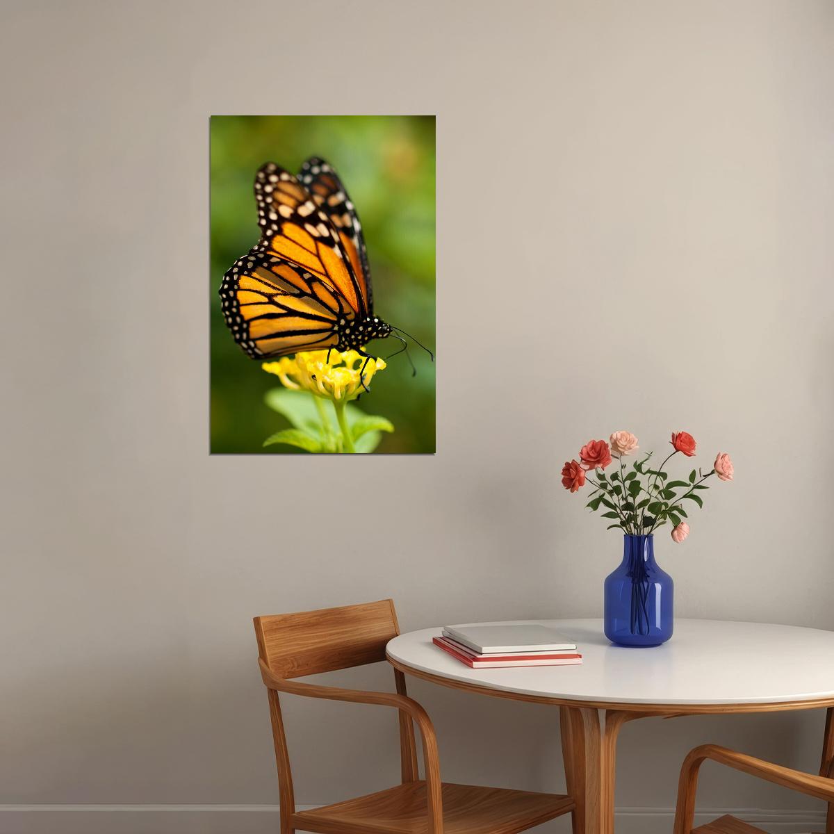 Monarch Butterfly On Yellow Flower Poster Wall Art Print Home Wall Decor - xonomax