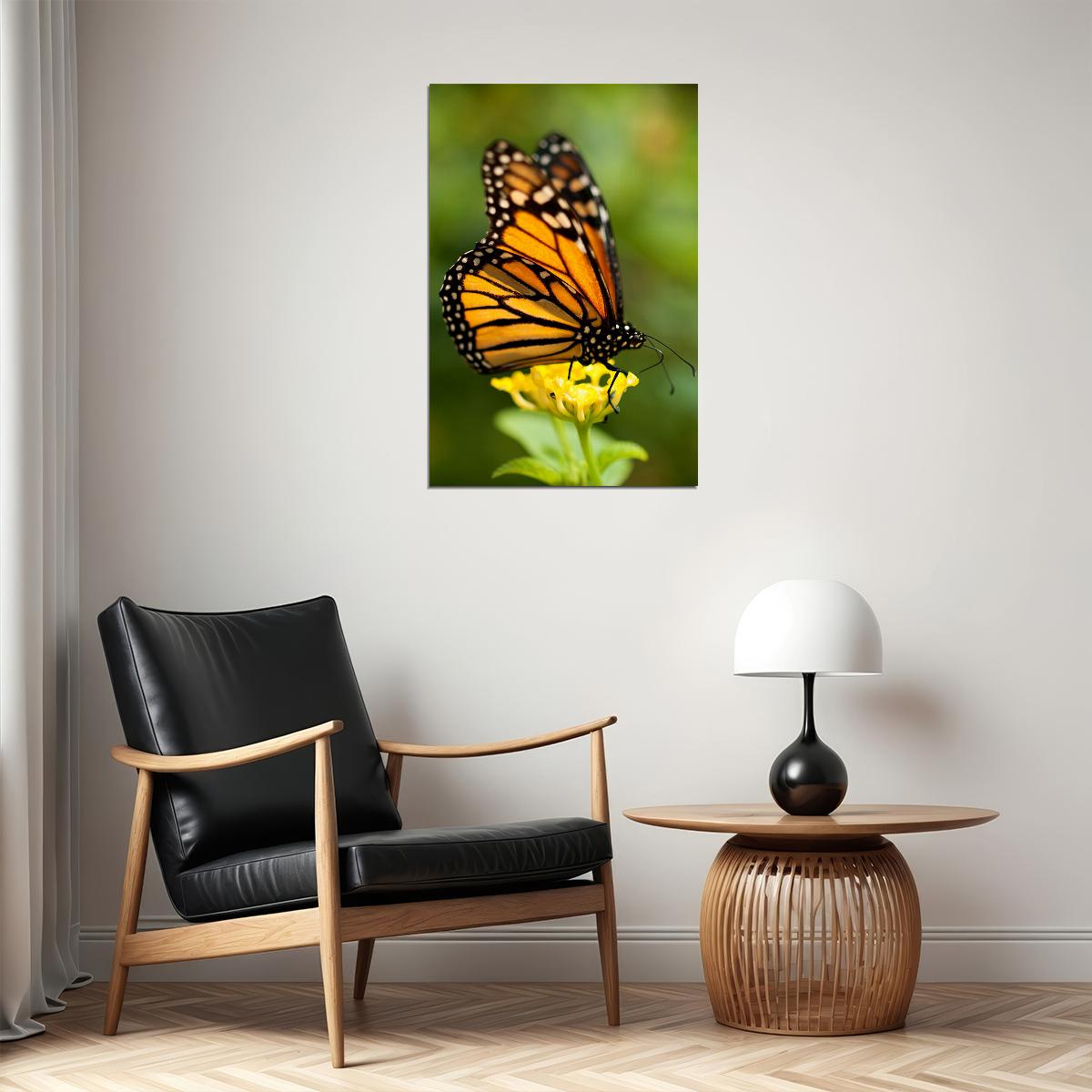 Monarch Butterfly On Yellow Flower Poster Wall Art Print Home Wall Decor - xonomax