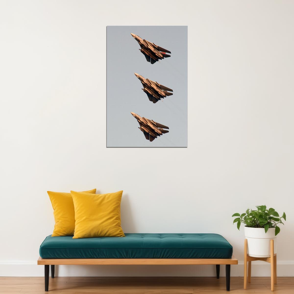 Three F-14 Tomcats Flying In Formation Poster Wall Art Print Home Wall Decor