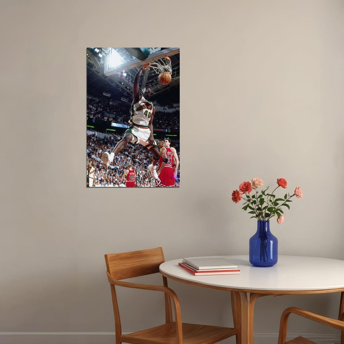 Dunk Block Star Shawn Kemp Usa Basketball Poster Wall Art Print Home Wall Decor