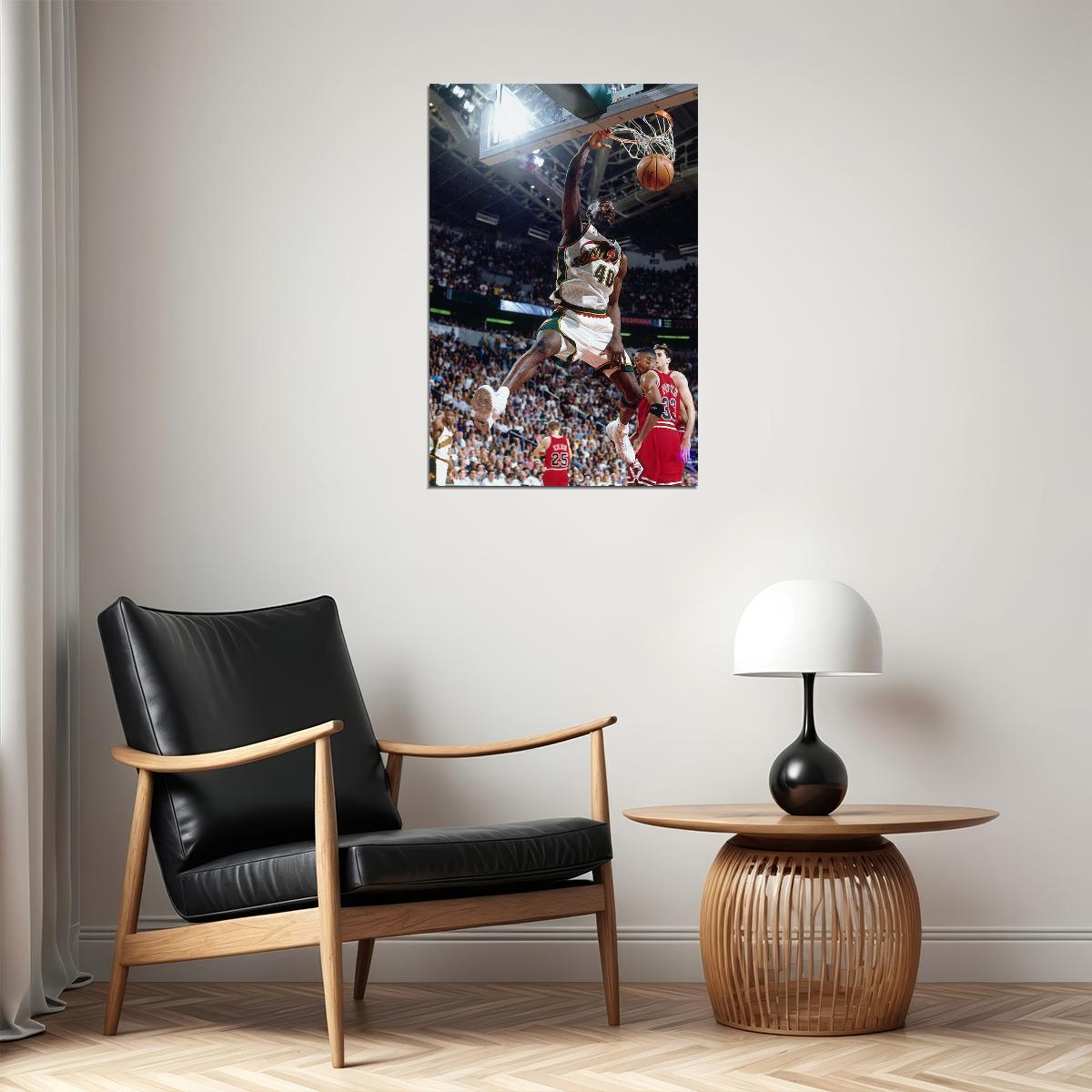 Dunk Block Star Shawn Kemp Usa Basketball Poster Wall Art Print Home Wall Decor