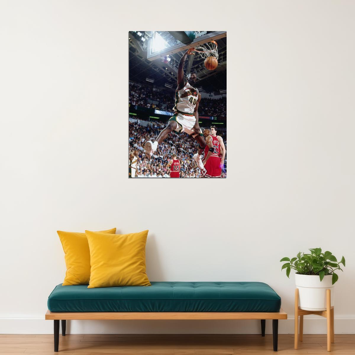 Dunk Block Star Shawn Kemp Usa Basketball Poster Wall Art Print Home Wall Decor