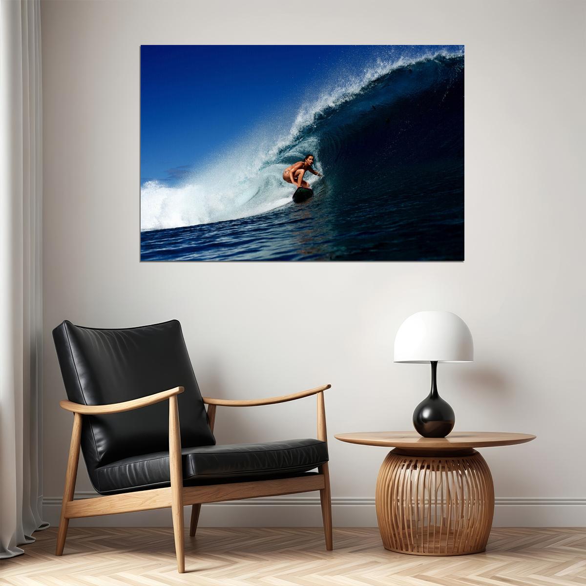 Giant Wave Girl Sea Surfing Sports Surf Riding Poster Wall Art Print Home Wall Decor