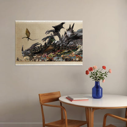 Monster Hunter Moster Fight Video Game Poster Wall Art Print Home Wall Decor