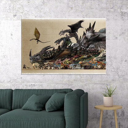 Monster Hunter Moster Fight Video Game Poster Wall Art Print Home Wall Decor