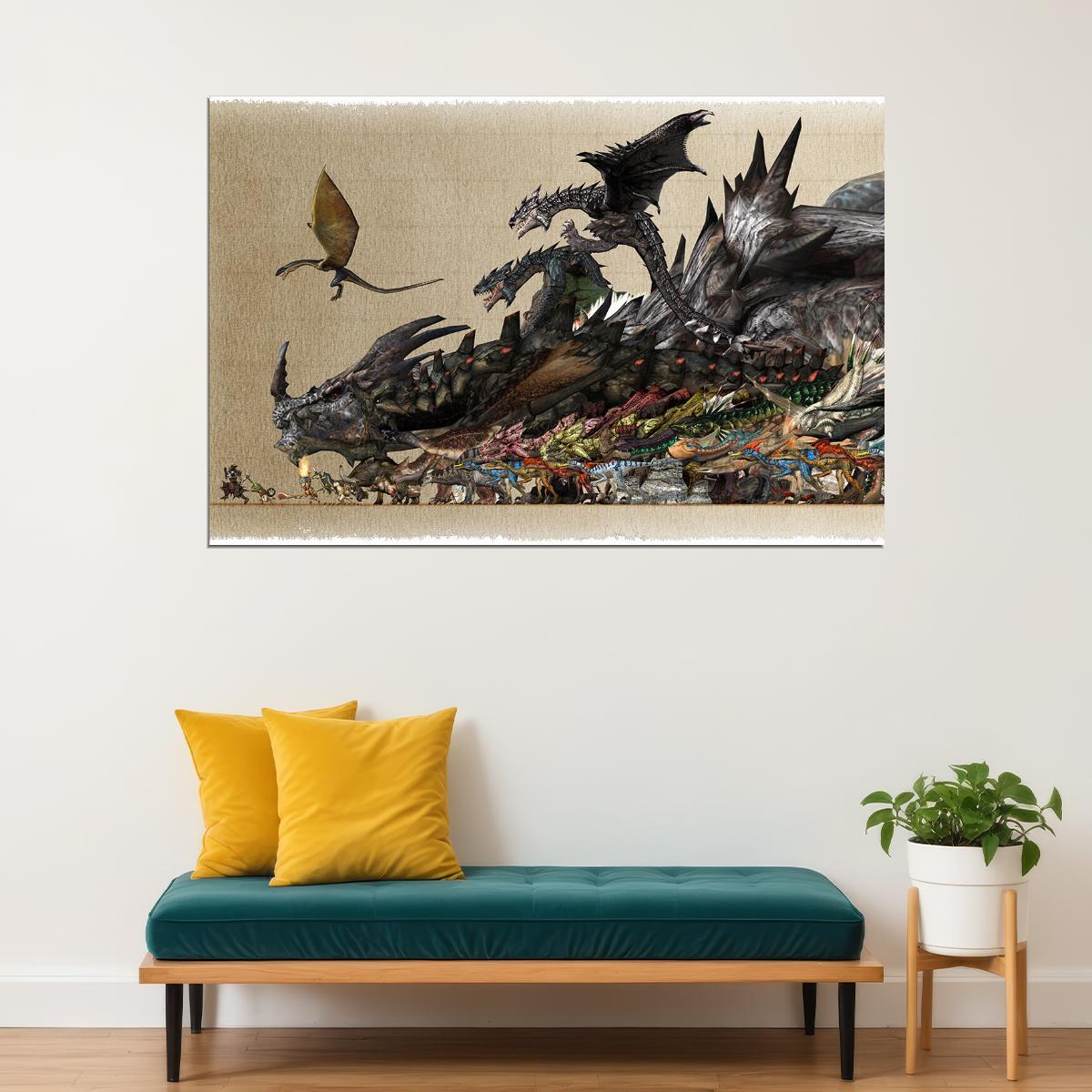 Monster Hunter Moster Fight Video Game Poster Wall Art Print Home Wall Decor