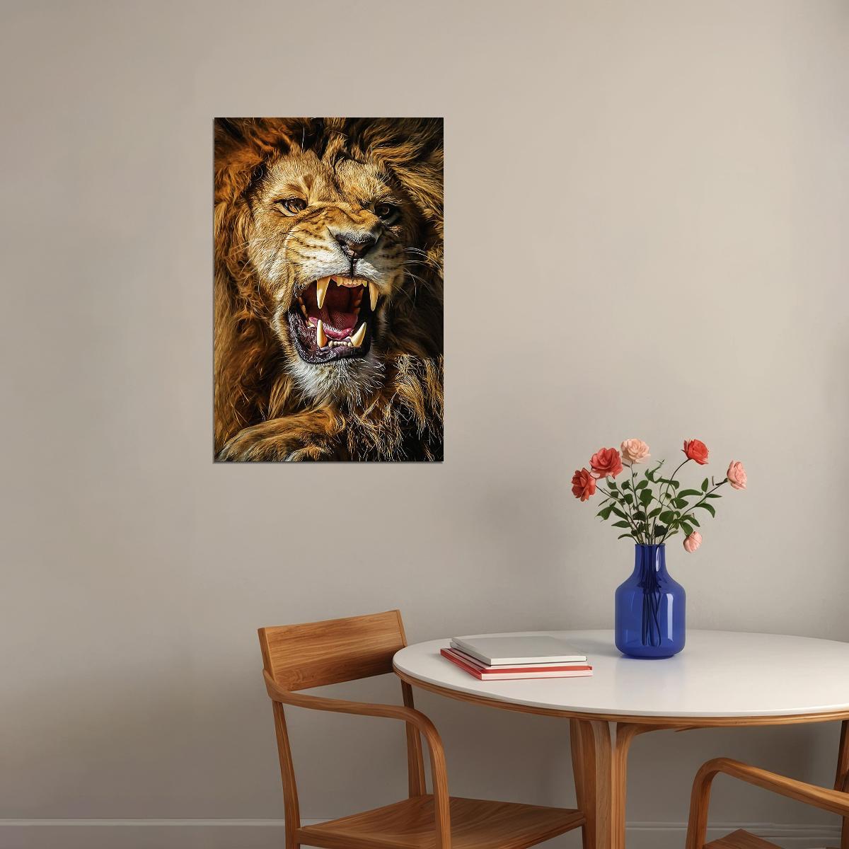Lion Roar Dangerous Nature Untamed Cat Poster Wall Art Print Home Wall Decor - xonomax