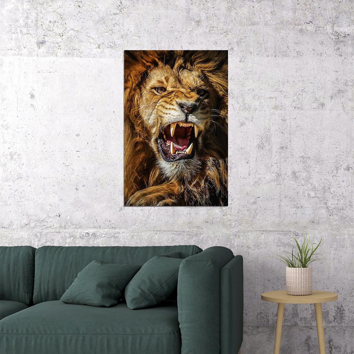 Lion Roar Dangerous Nature Untamed Cat Poster Wall Art Print Home Wall Decor - xonomax