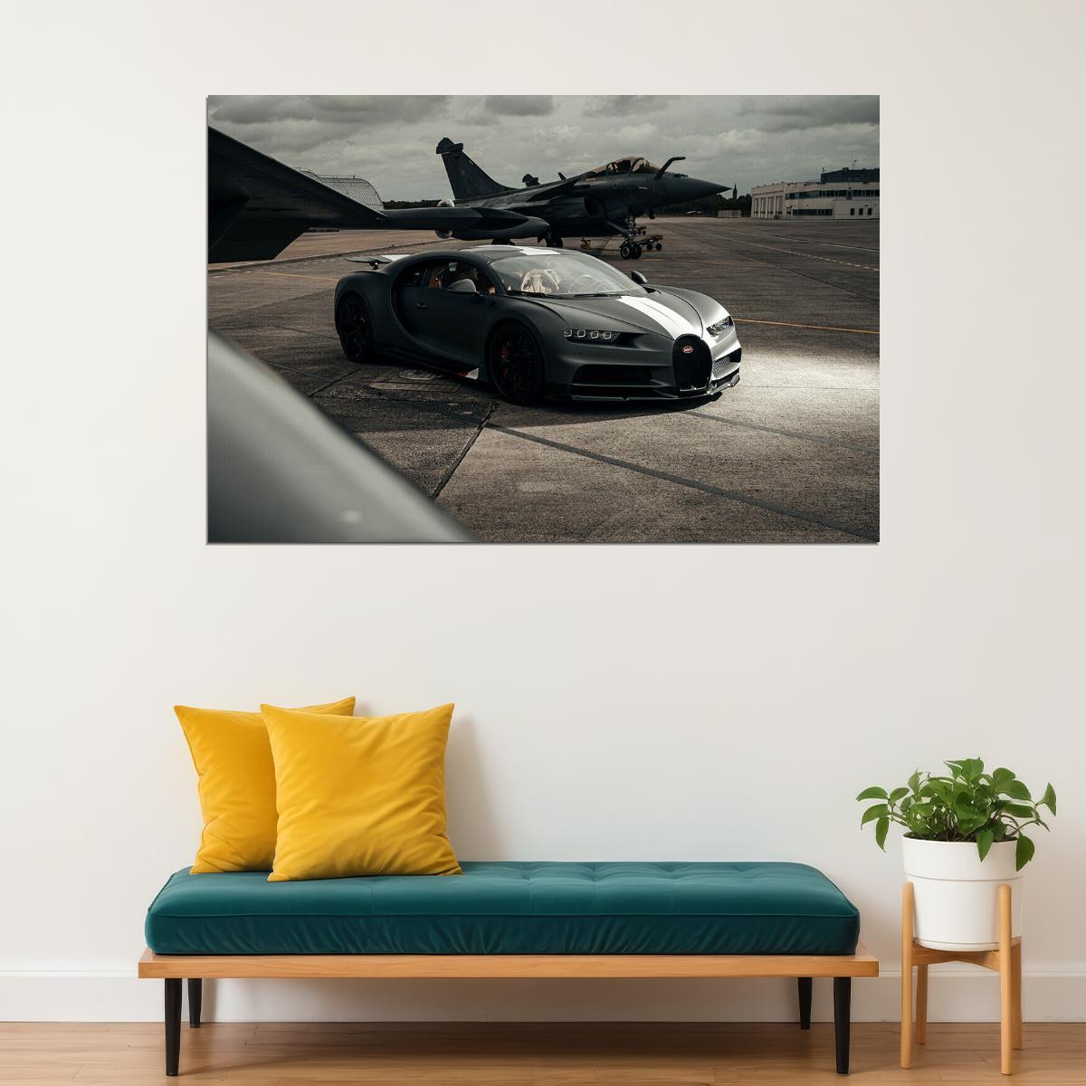 Bugatti Chiron Sport Car On The Airfield Poster Wall Art Print Home Wall Decor