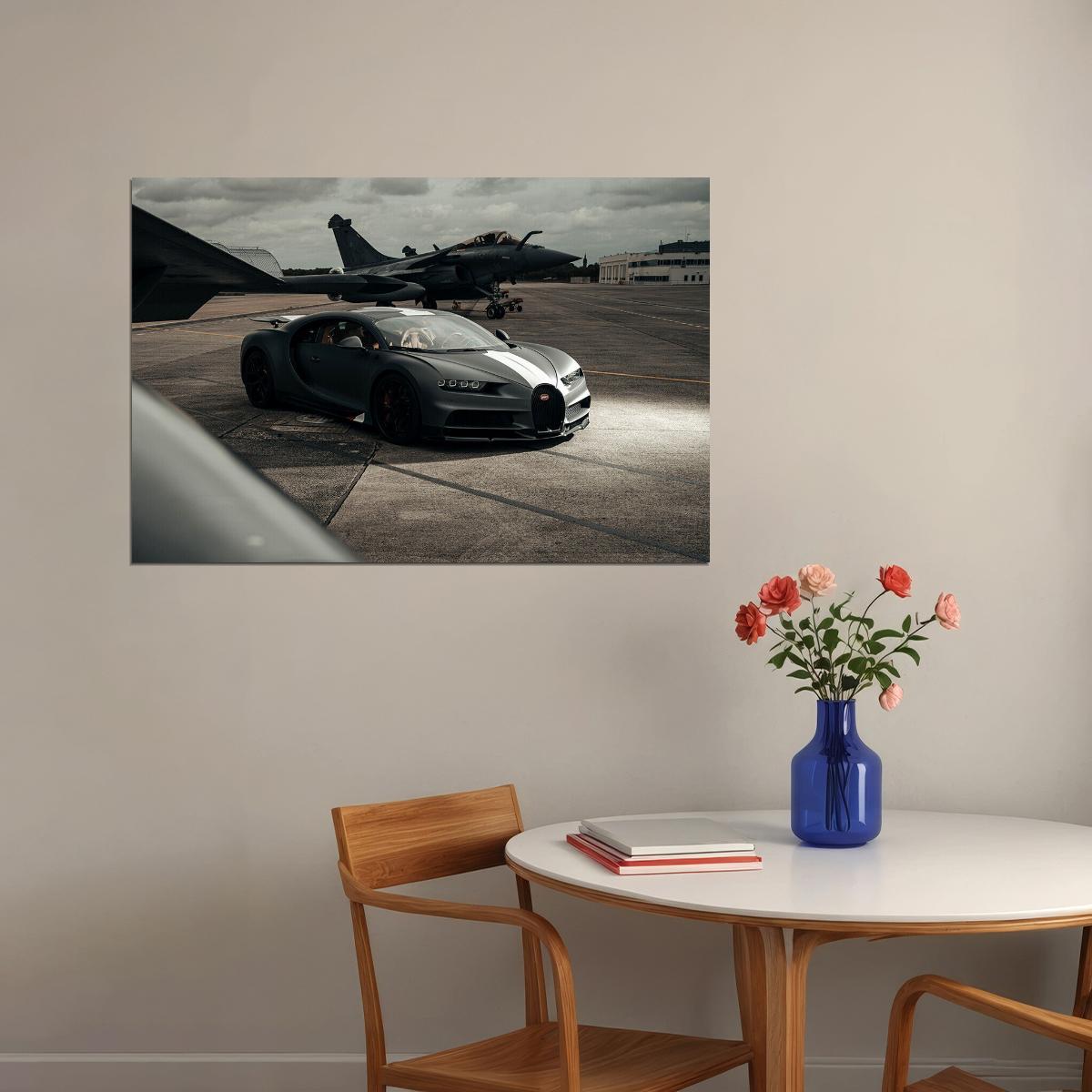 Bugatti Chiron Sport Car On The Airfield Poster Wall Art Print Home Wall Decor