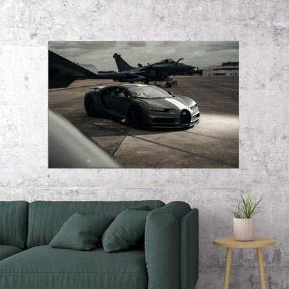 Bugatti Chiron Sport Car On The Airfield Poster Wall Art Print Home Wall Decor