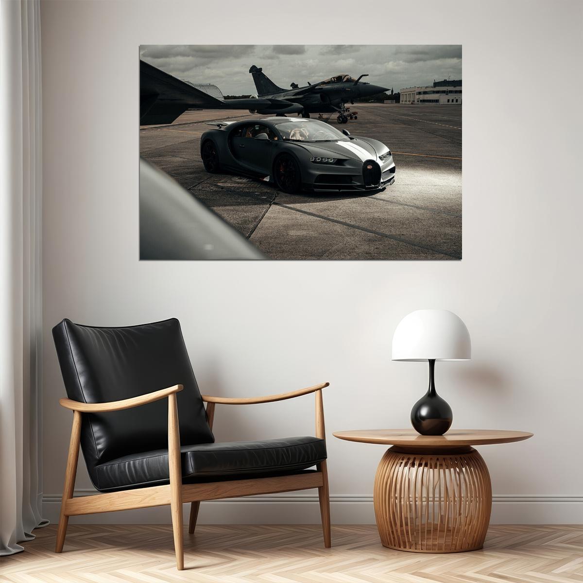 Bugatti Chiron Sport Car On The Airfield Poster Wall Art Print Home Wall Decor