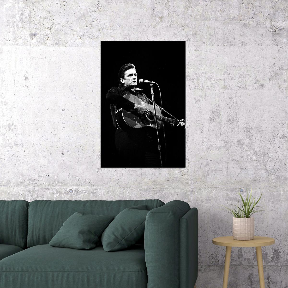 Johnny Cash Giving A Concert Guitarist Poster Wall Art Print Home Wall Decor