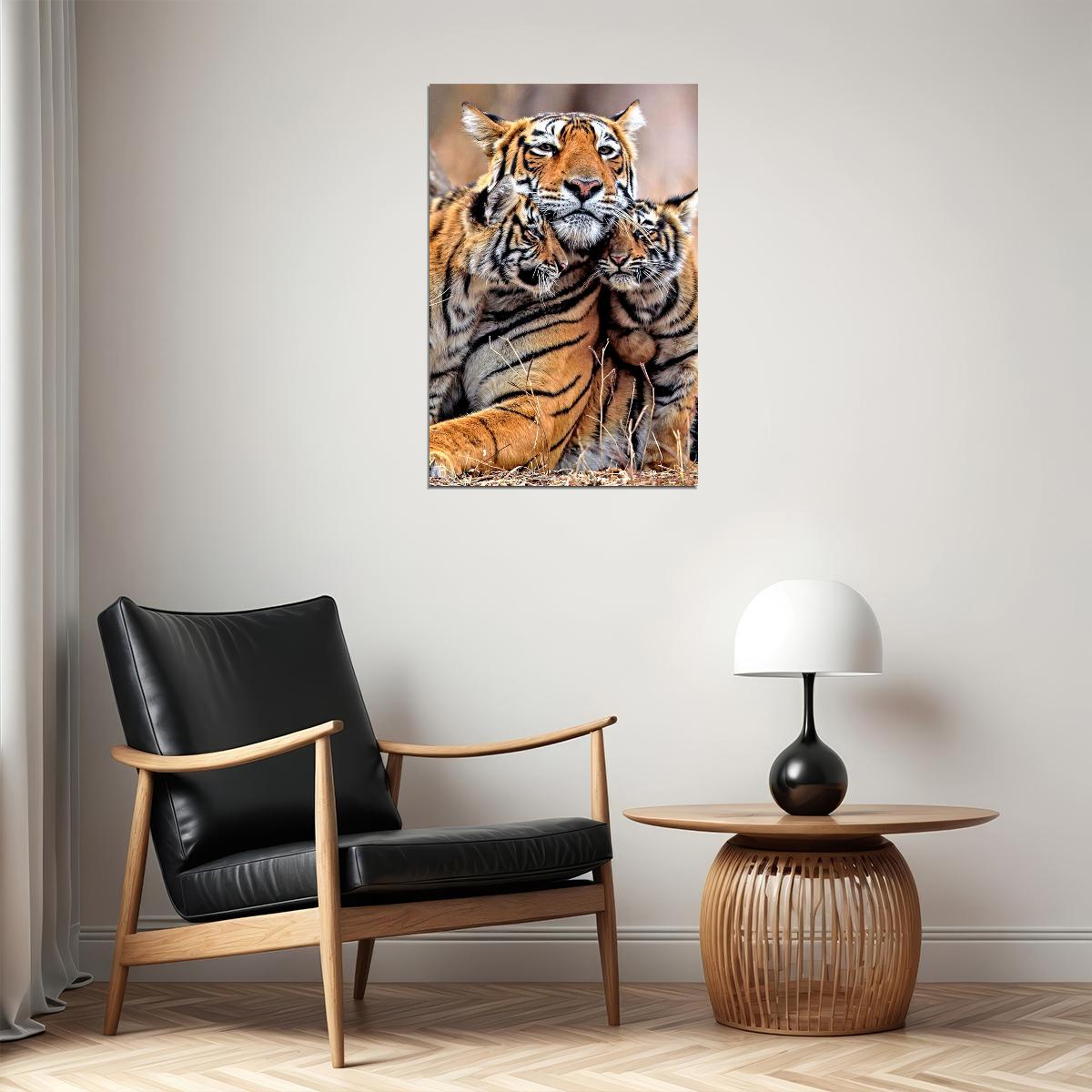 Bengal Orange Tiger With Two Cubs Family Poster Wall Art Print Home Wall Decor - xonomax