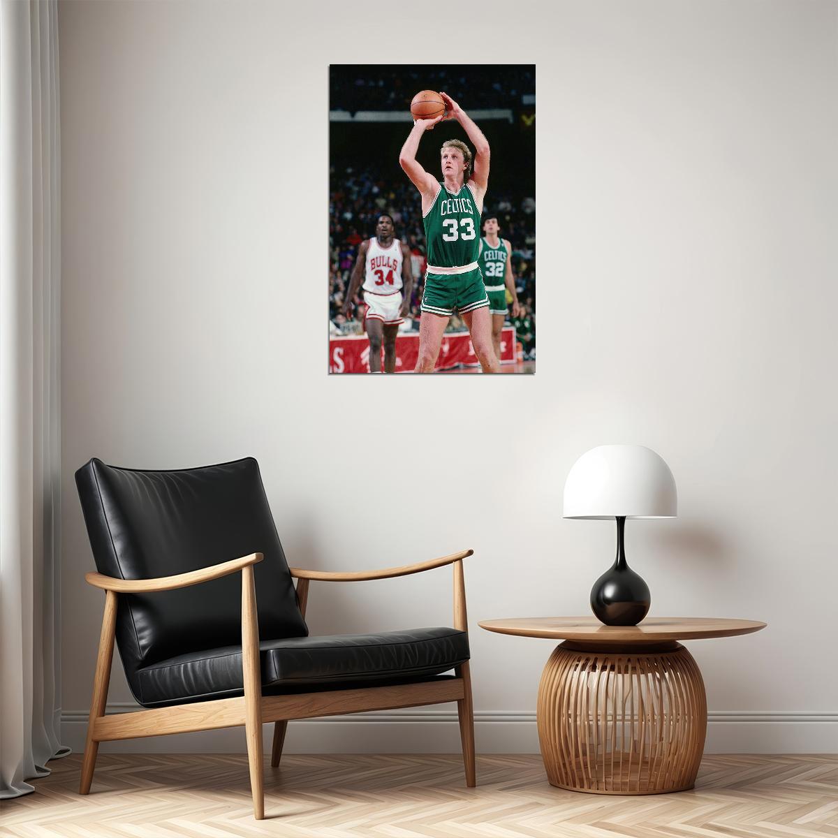 Larry Bird Dribbling Boston Basketball Poster Wall Art Print Home Wall Decor