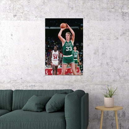 Larry Bird Dribbling Boston Basketball Poster Wall Art Print Home Wall Decor