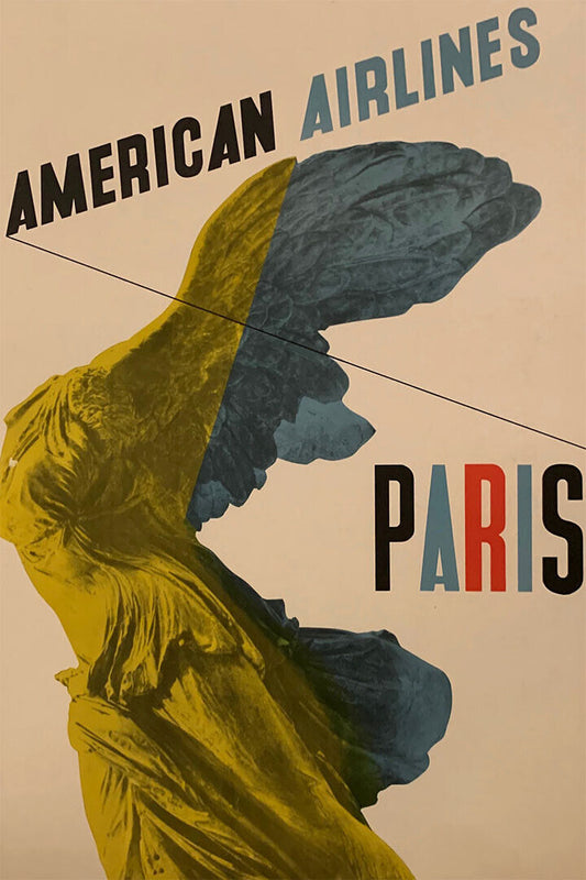 American Airlines Paris Vintage Travel Poster Wall Art Print Home Wall Decor