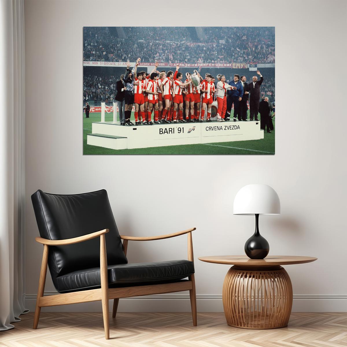 1990-91 European Cup Soccer Champions Red Star Belgrade Poster Wall Art Print Home Wall Decor