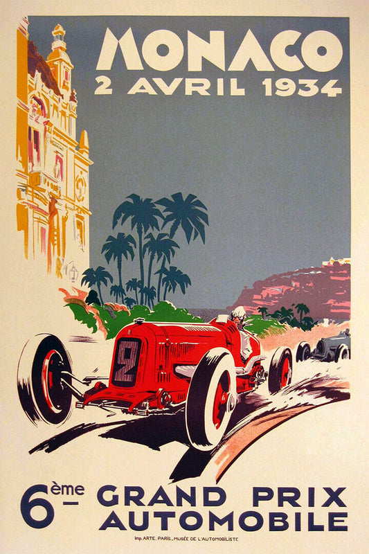 Monaco 1934 Grand Prix Automobile Road Racing Poster Wall Art Print Home Wall Decor