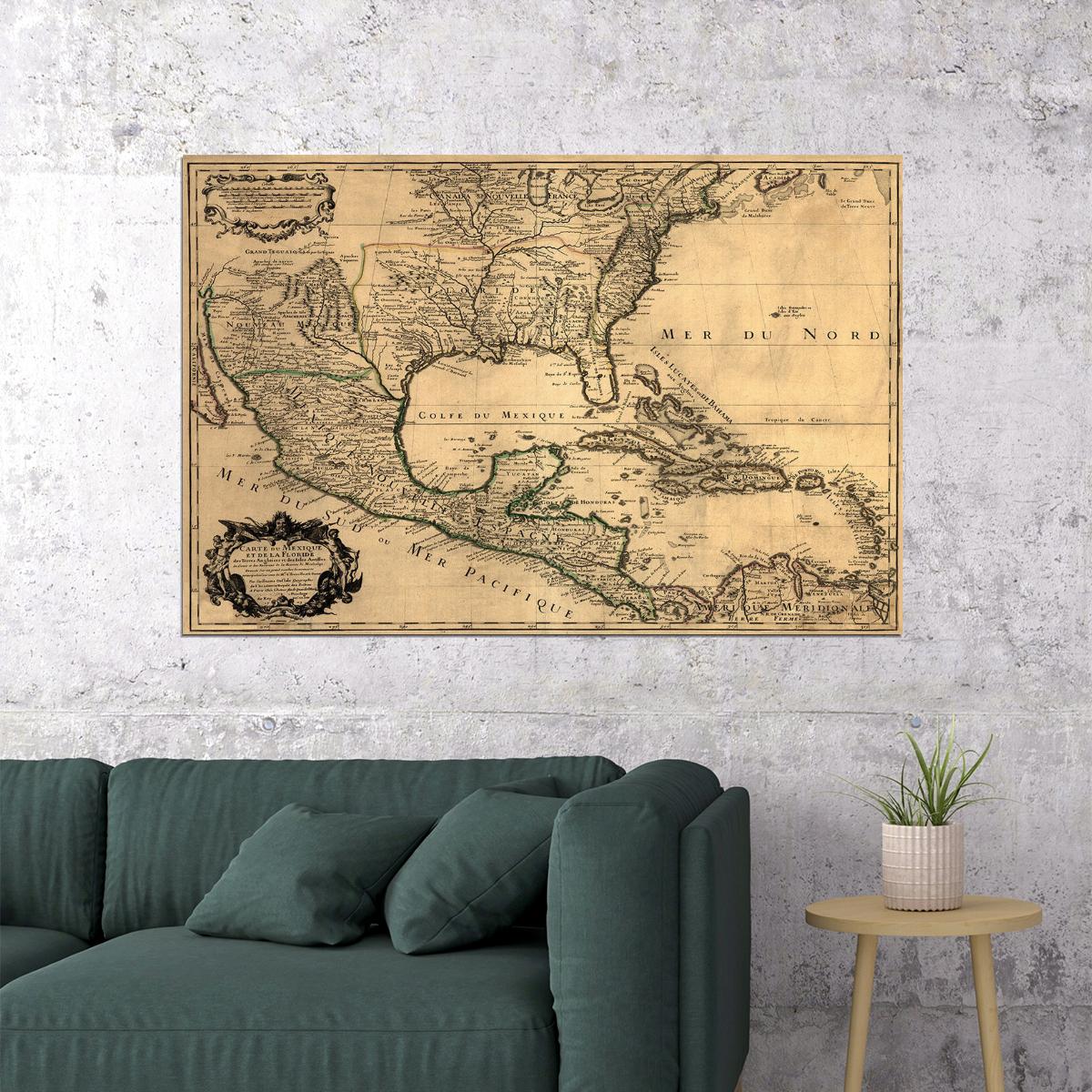 1700s New World Spanish Colonies Old Map Poster Wall Art Print Home Wall Decor