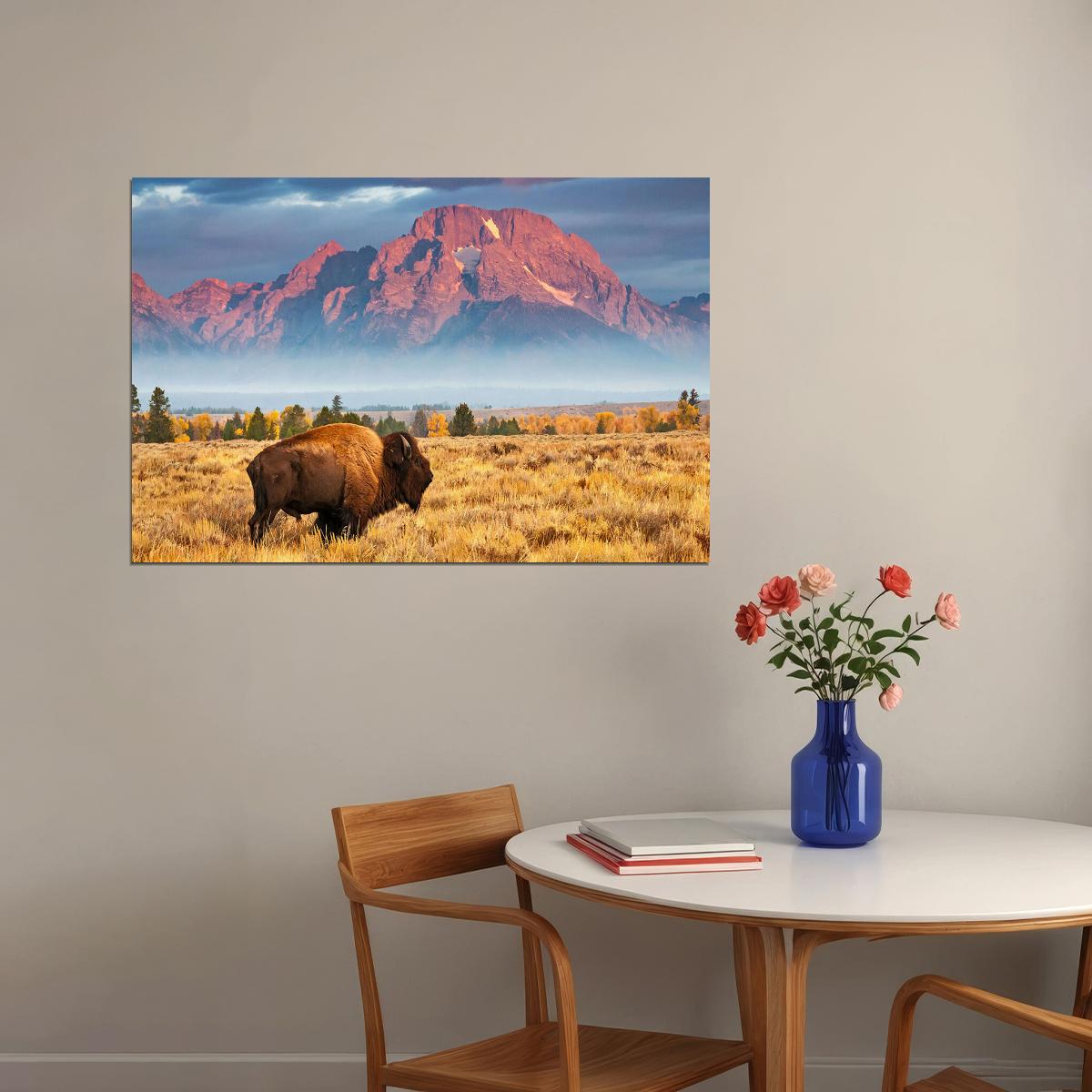 Bison National Park Wild Animals Landscape Poster Wall Art Print Home Wall Decor - xonomax