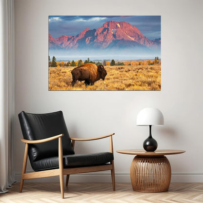 Bison National Park Wild Animals Landscape Poster Wall Art Print Home Wall Decor - xonomax