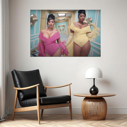 Cardi B And Megan Thee Stallion Rappers Singers Poster Wall Art Print Home Wall Decor - xonomax