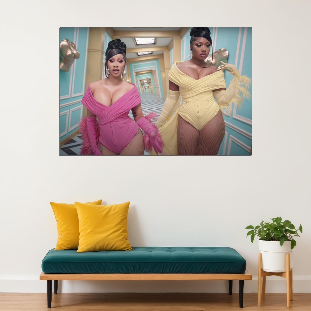 Cardi B And Megan Thee Stallion Rappers Singers Poster Wall Art Print Home Wall Decor - xonomax