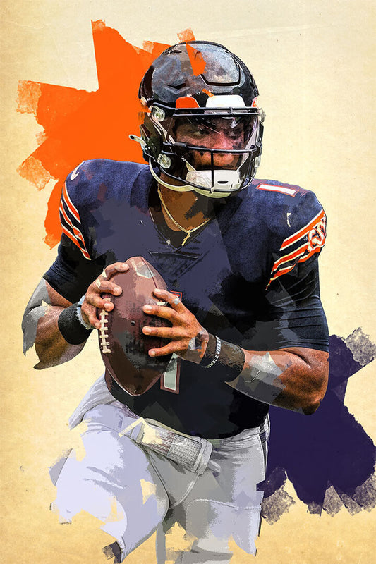 Chicago Bears Justin Fields American Football Player Sport Poster Wall Art Print Home Wall Decor