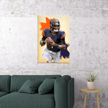 Chicago Bears Justin Fields American Football Player Sport Poster Wall Art Print Home Wall Decor