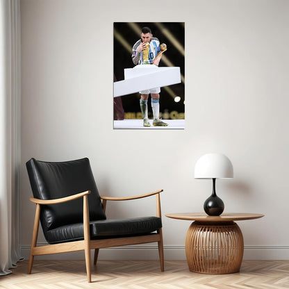 Messi Kissing The Soccer Trophy Football Argentina Champions Poster Wall Art Print Home Wall Decor