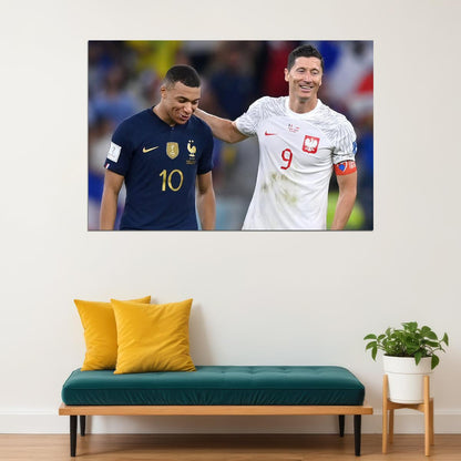 Kylian Mbappe Robert Lewandowski World Cup Poster Wall Art Print Home Wall Decor