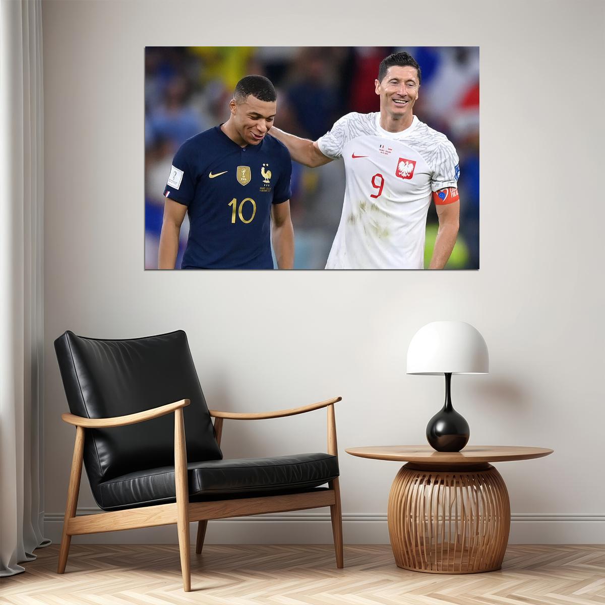 Kylian Mbappe Robert Lewandowski World Cup Poster Wall Art Print Home Wall Decor