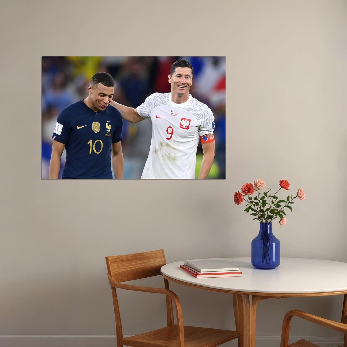 Kylian Mbappe Robert Lewandowski World Cup Poster Wall Art Print Home Wall Decor