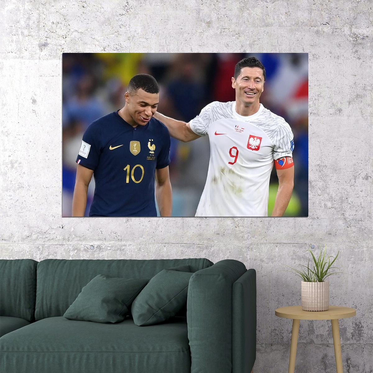 Kylian Mbappe Robert Lewandowski World Cup Poster Wall Art Print Home Wall Decor