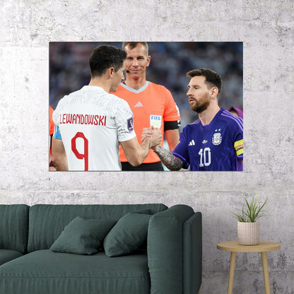 Lionel Messi Robert Lewandowski World Cup Poster Wall Art Print Home Wall Decor