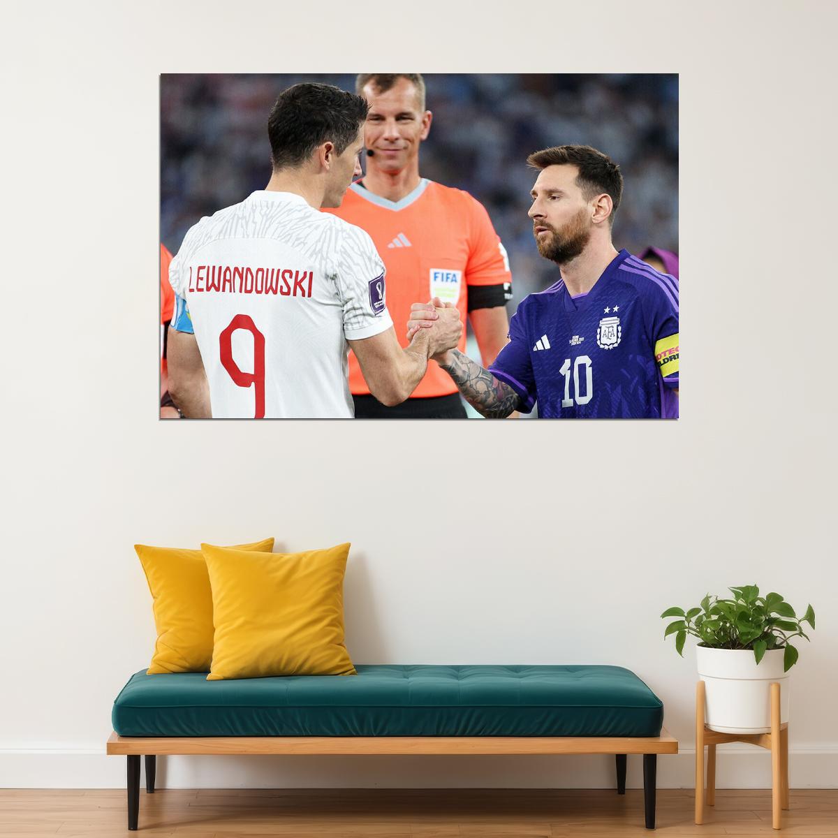 Lionel Messi Robert Lewandowski World Cup Poster Wall Art Print Home Wall Decor