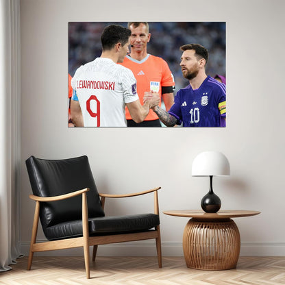 Lionel Messi Robert Lewandowski World Cup Poster Wall Art Print Home Wall Decor