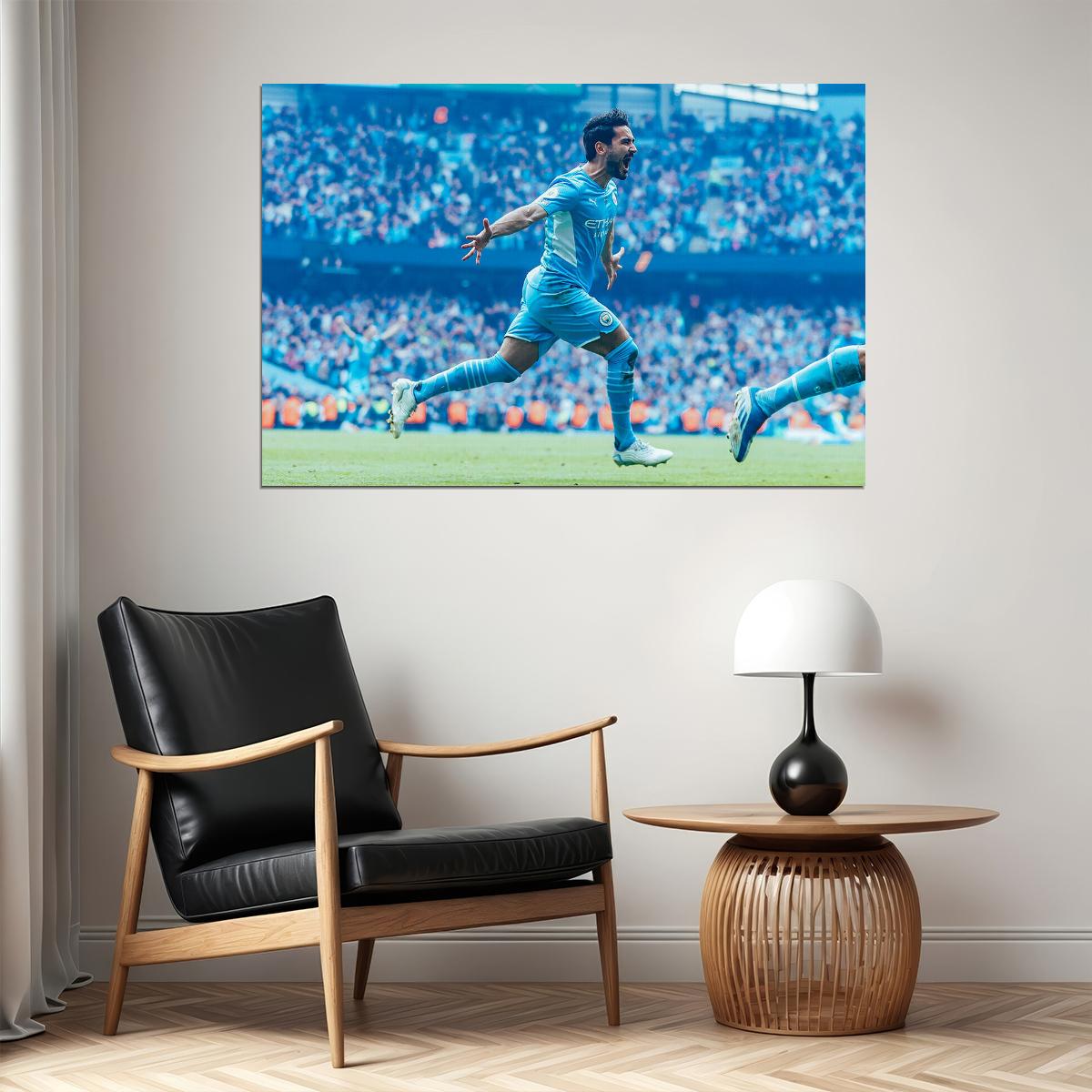 Ilkay Gundogan Manchester Team League Champions 2021/22 Poster Wall Art Print Home Wall Decor