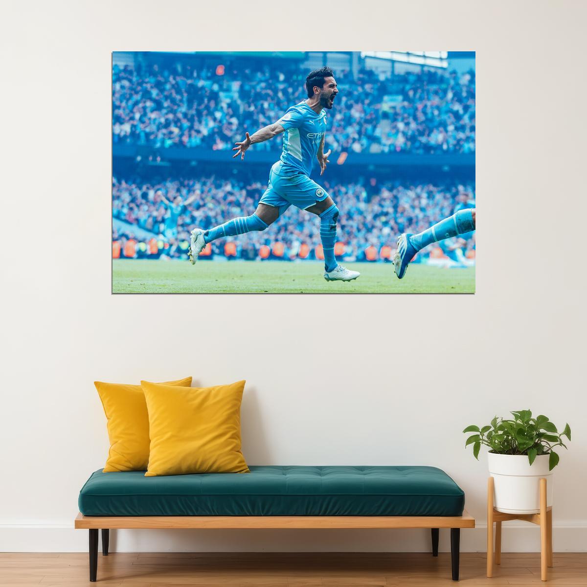 Ilkay Gundogan Manchester Team League Champions 2021/22 Poster Wall Art Print Home Wall Decor