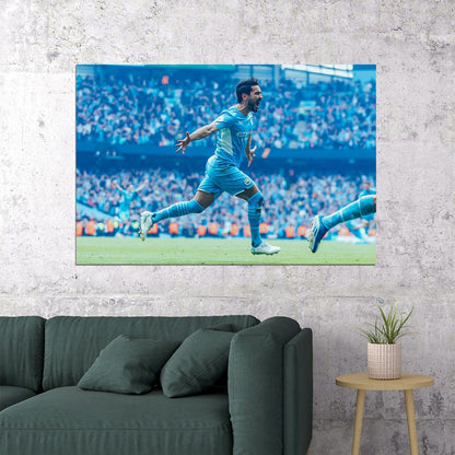 Ilkay Gundogan Manchester Team League Champions 2021/22 Poster Wall Art Print Home Wall Decor