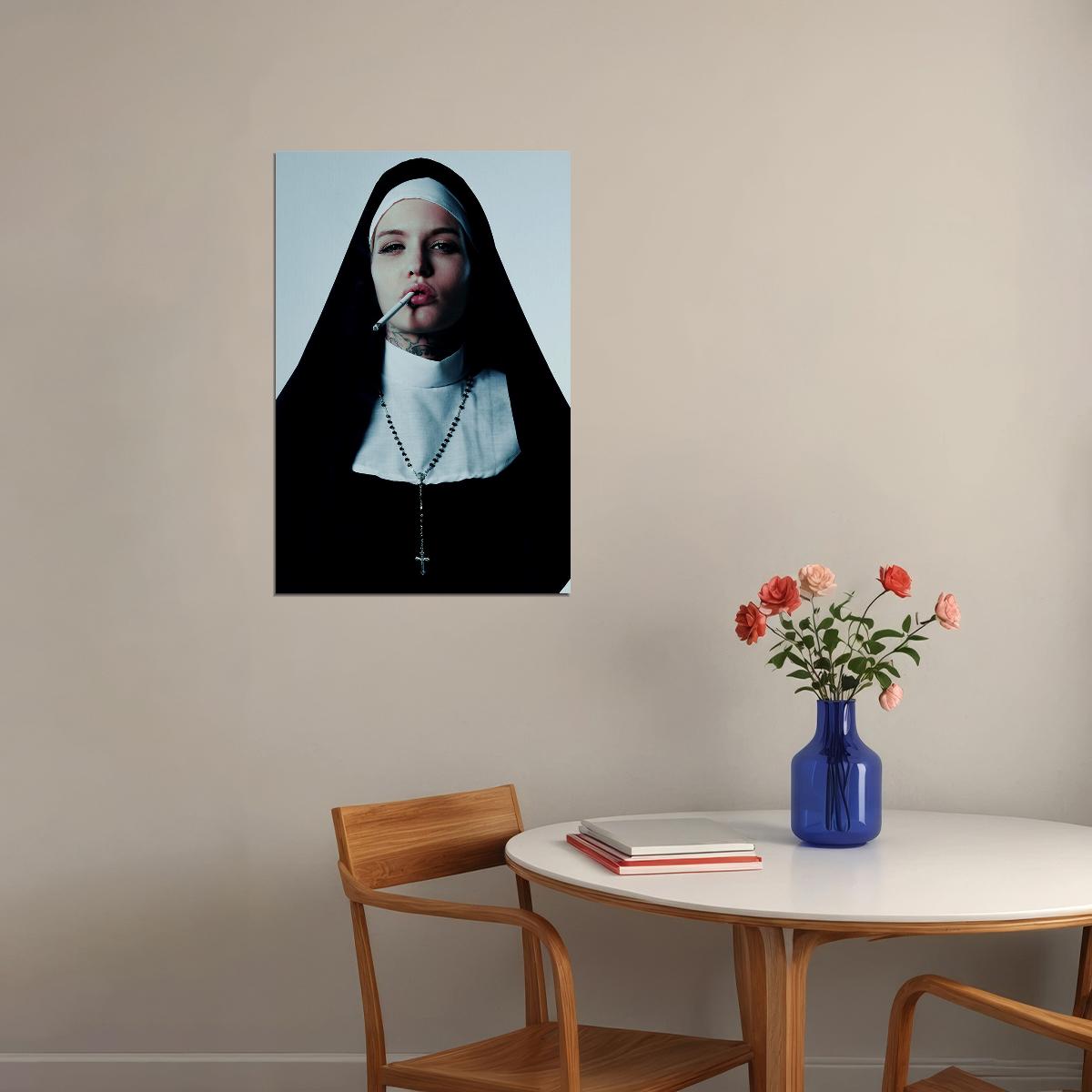 Black And White Rebellious Nuns Smoking Poster Wall Art Print Home Wall Decor - xonomax