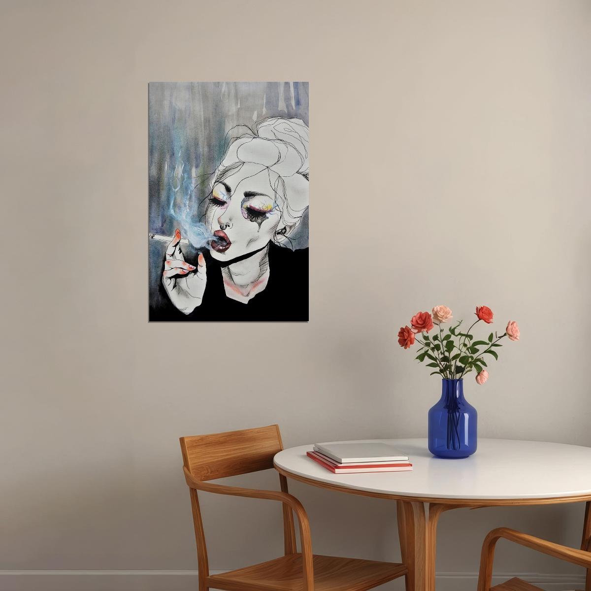 Smoking Attractive Girl Water Color Vintage Poster Wall Art Print Home Wall Decor - xonomax