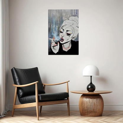 Smoking Attractive Girl Water Color Vintage Poster Wall Art Print Home Wall Decor - xonomax