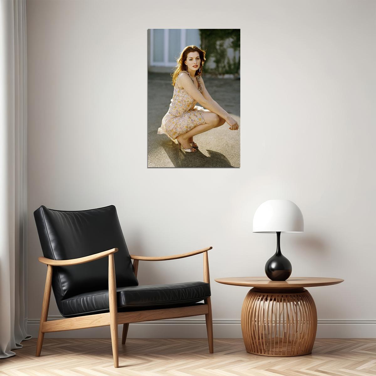 Anne Hathaway Sitting Posing Singer Artist Poster Wall Art Print Home Wall Decor - xonomax