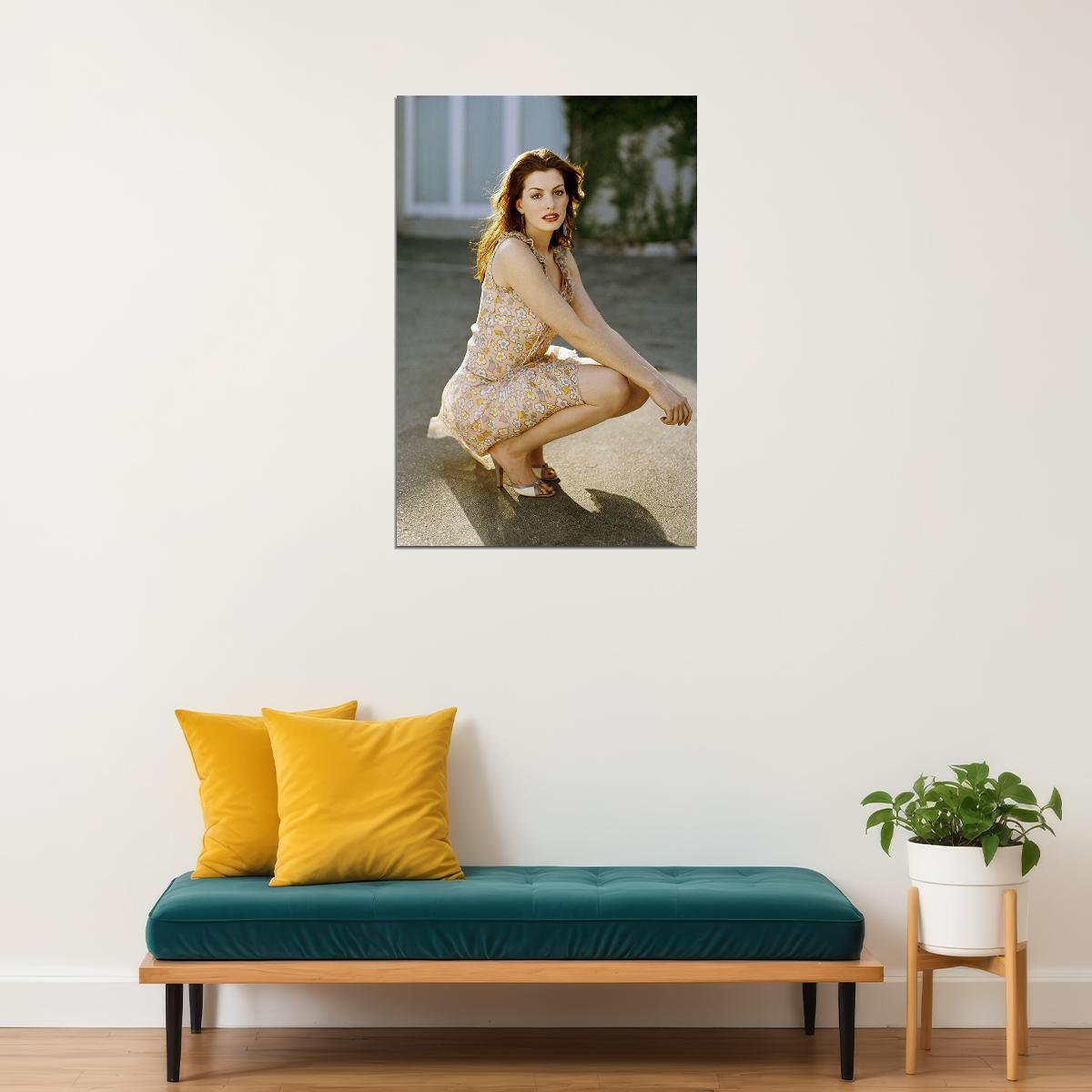Anne Hathaway Sitting Posing Singer Artist Poster Wall Art Print Home Wall Decor - xonomax