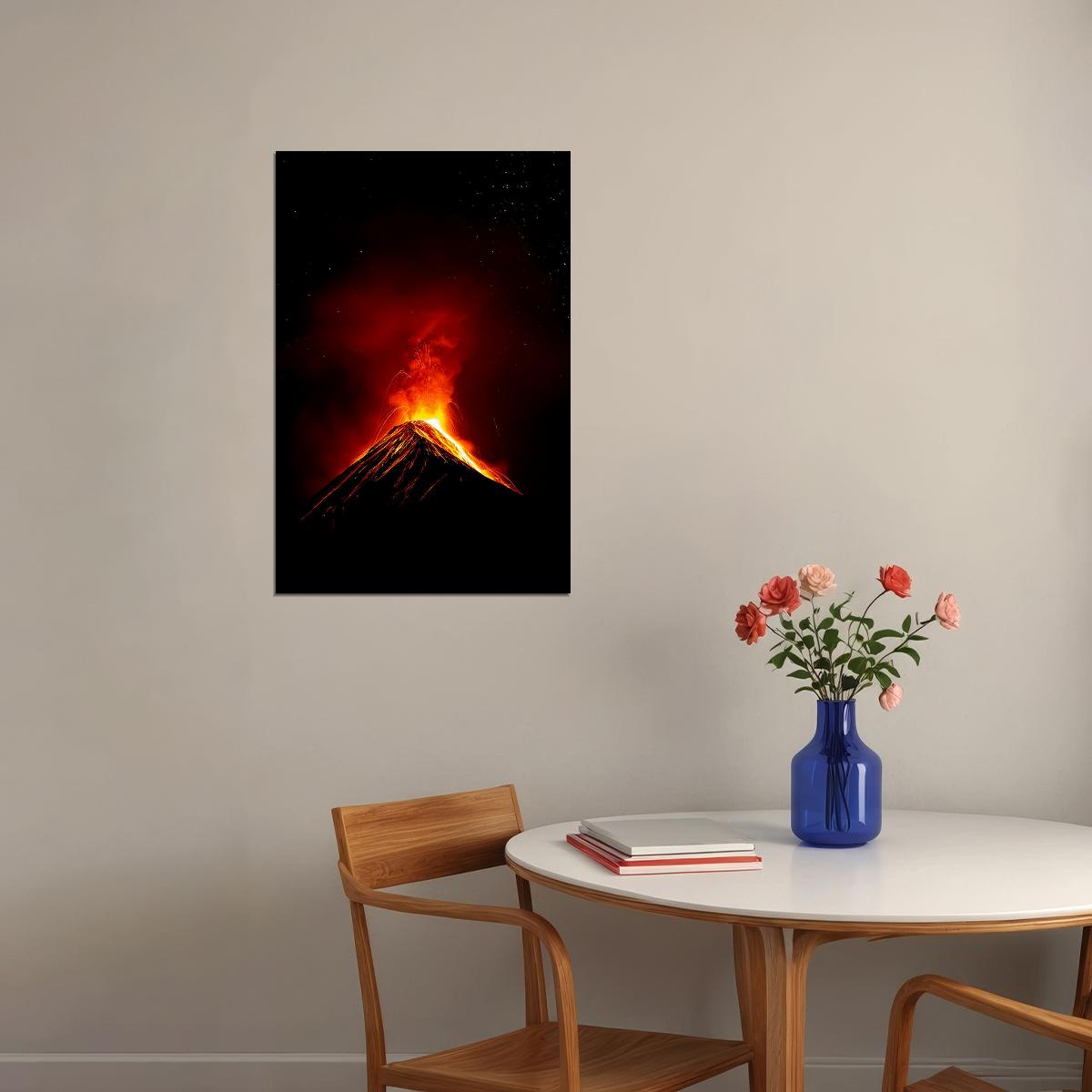 Eruption Of Stromboli Volcano At Night Poster Wall Art Print Home Wall Decor - xonomax