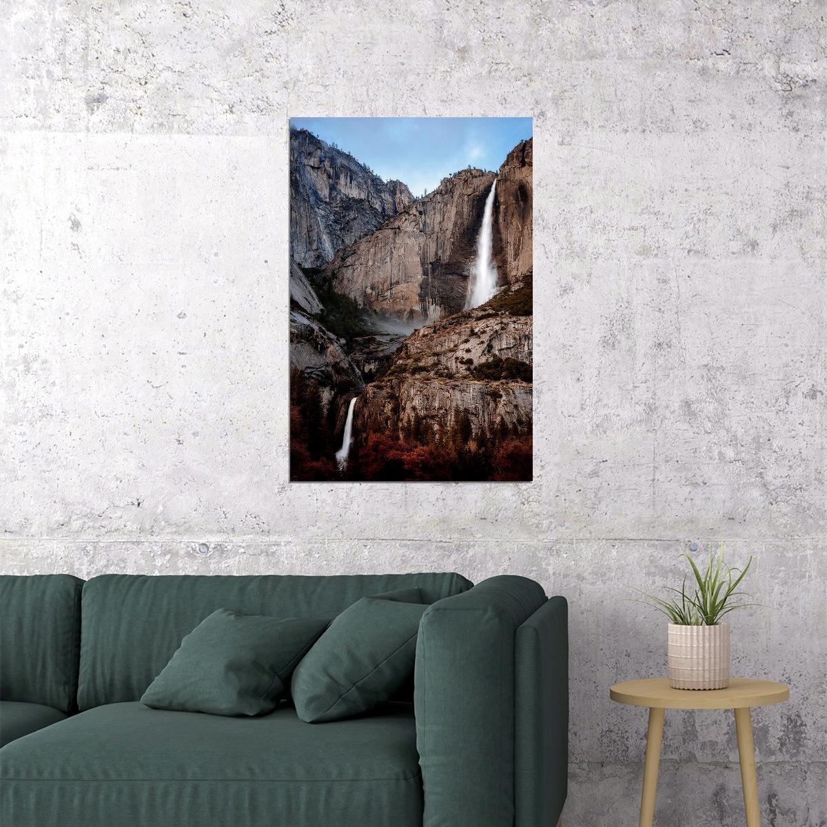 Yosemite Falls In Yosemite Valley Landscape Poster Wall Art Print Home Wall Decor