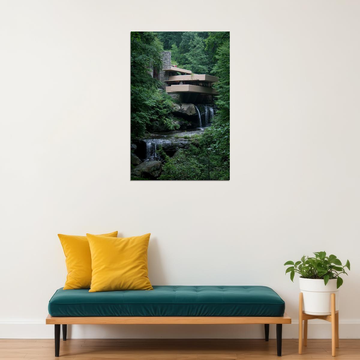 Exterior View Of Fallingwater Landscape Photo Poster Wall Art Print Home Wall Decor - xonomax