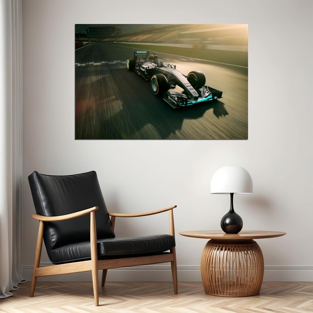 Mercedes F1 In Race Track Racing Car Formula Poster Wall Art Print Home Wall Decor